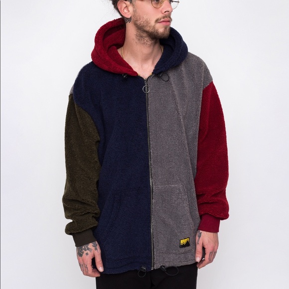 Lazy Oaf Blue Colorblock Sherpa Full-zip Hoodie Sweatshirt - Picture 9 of 9